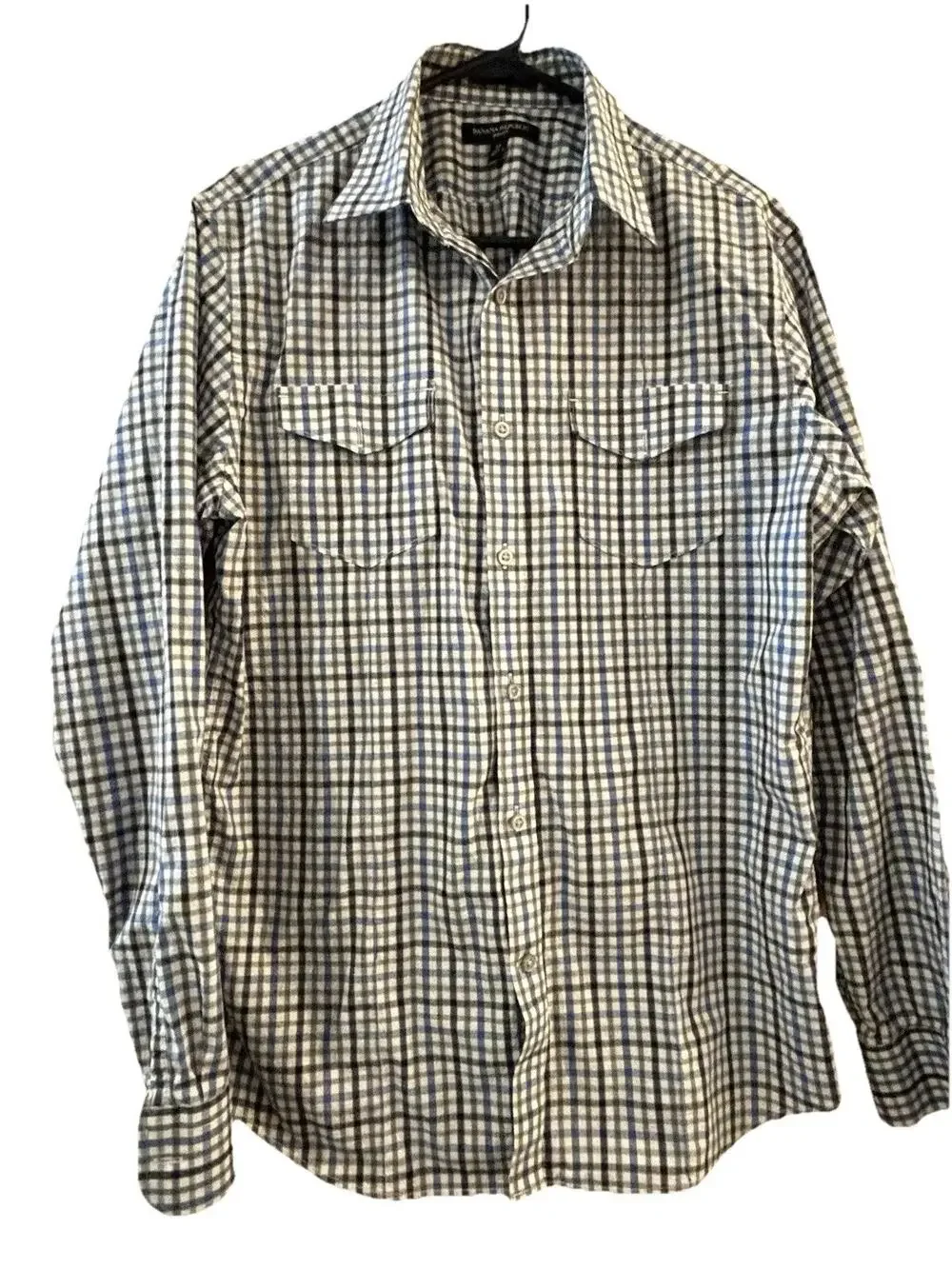 Banana Republic Men’s Button Up Blue Black White Medium Slim Fit Preppy 155